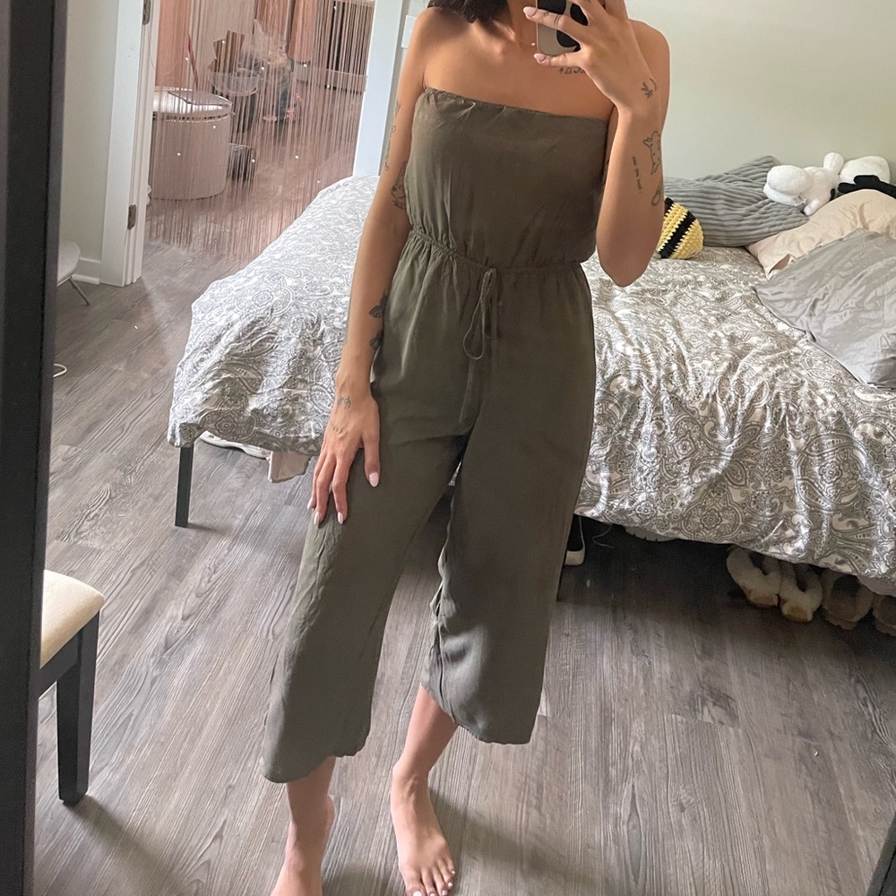 Tobi green strapless jumpsuit